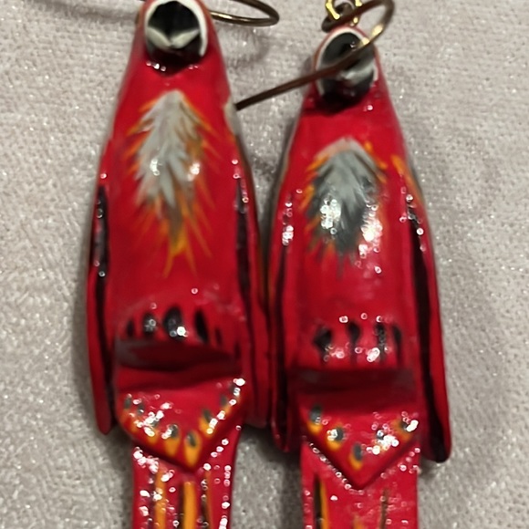 Red Parrot Hand PaintedcPierced Earrings - Picture 7 of 10